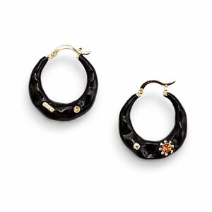 New! Black Enamel Hoop Earrings NWOT (1053)